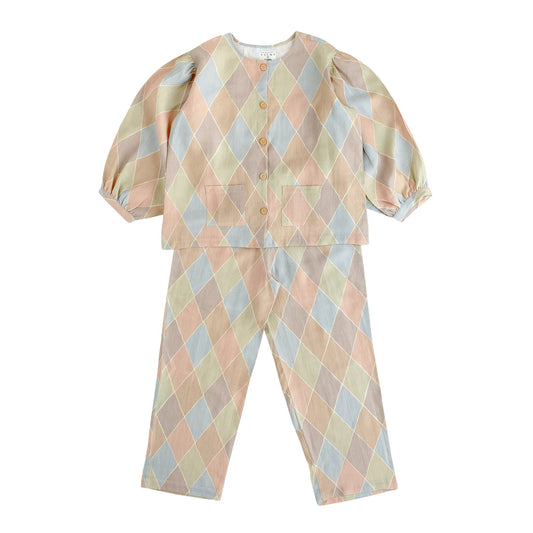 Farrow in Les Macarons Harlequin print, Women's set