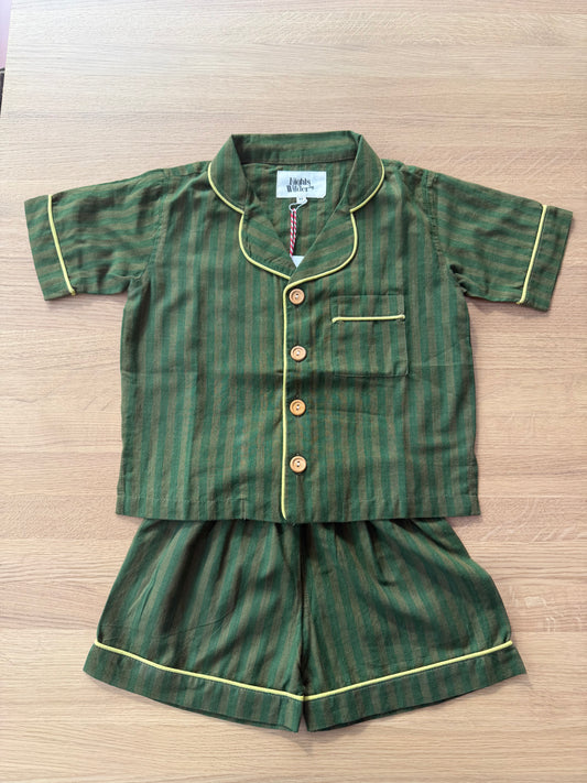 Lennon short set in dark green stripe