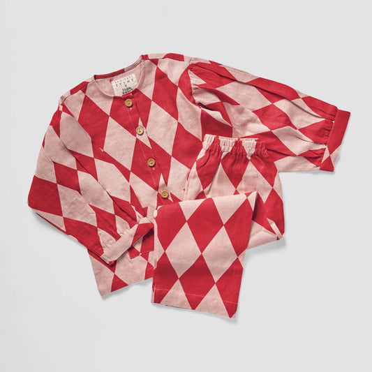 Farrow Set in Red/Pink Harlequin